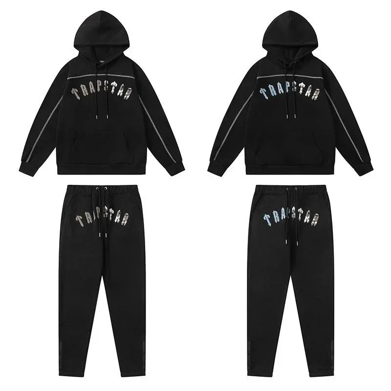 Trapstar Hoodie And Jogger Set Black Gray Red Casual Tracksuit