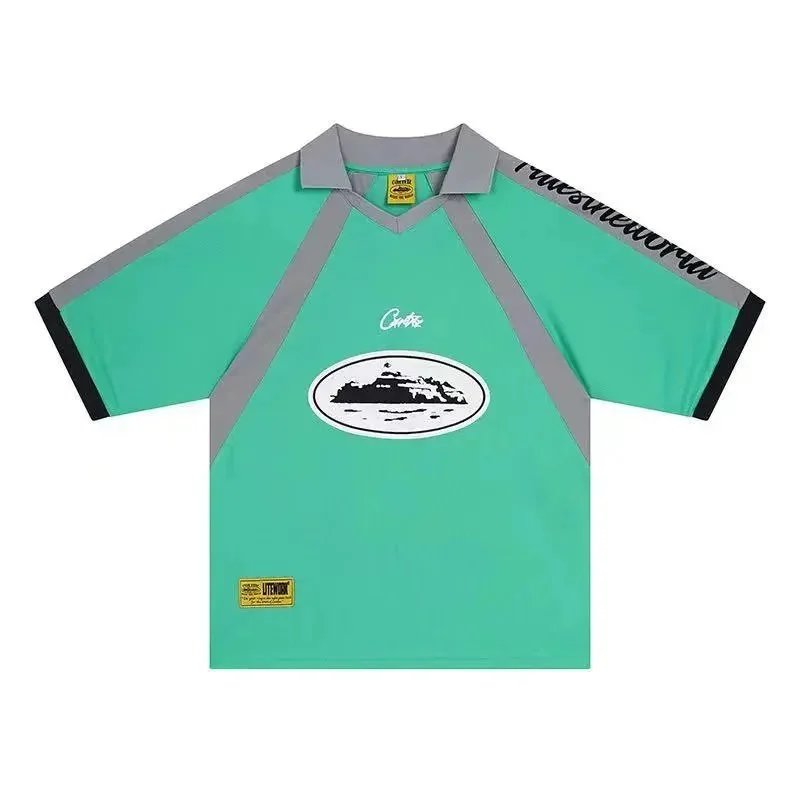 Corteiz Football Jerseys Short-Sleeve Polo Jersey with Number 18 Back Print — Emerald 5101