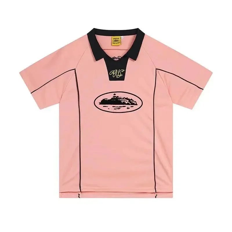 Corteiz Football Jerseys Short-Sleeve Polo Jersey with Number 18 Back Print — Pink 5102