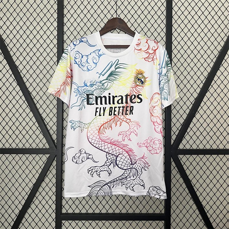 Unbranded Football Jerseys Club team designs — 2425 Real Madrid crew-neck white and colorful dragon