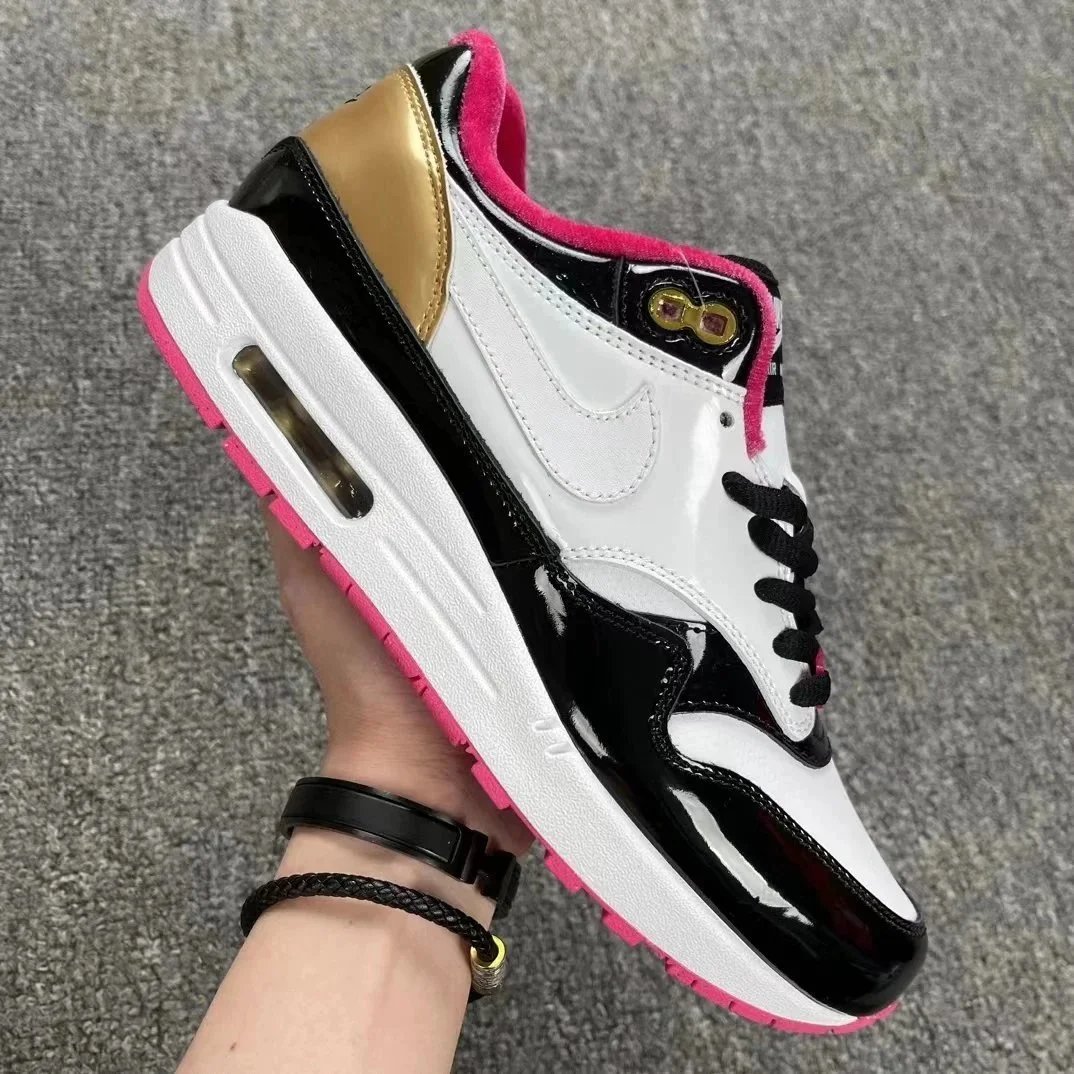 Nike Air Max 1 White Black Gold Pink Casual Sneakers