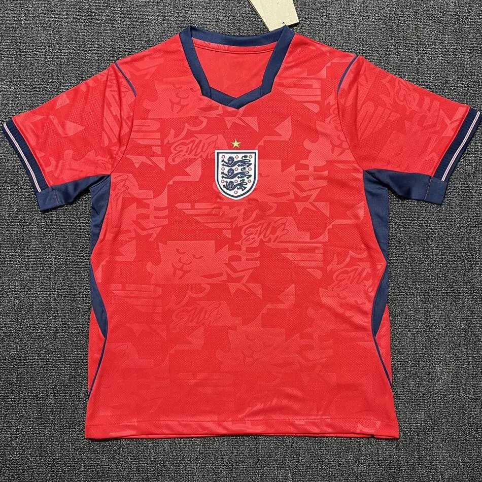 England National Team Red Patterned V-Neck Soccer Jersey