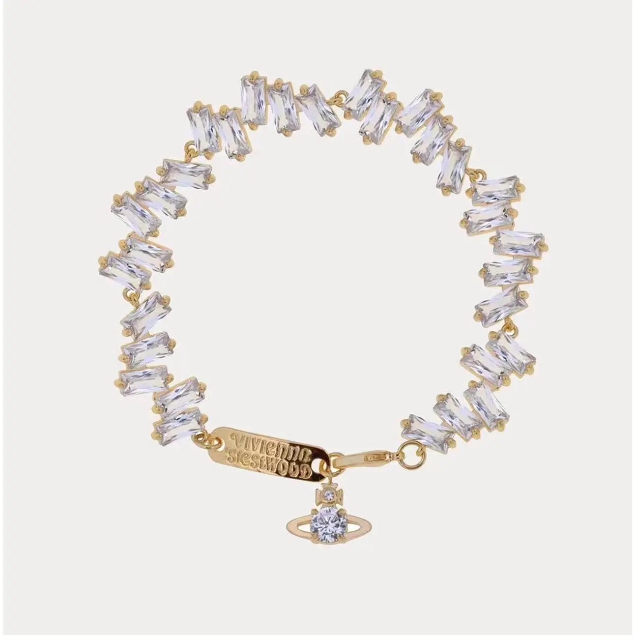 Silver Tone Crystal Charm Bracelet Clear Rhinestone Vintage Style