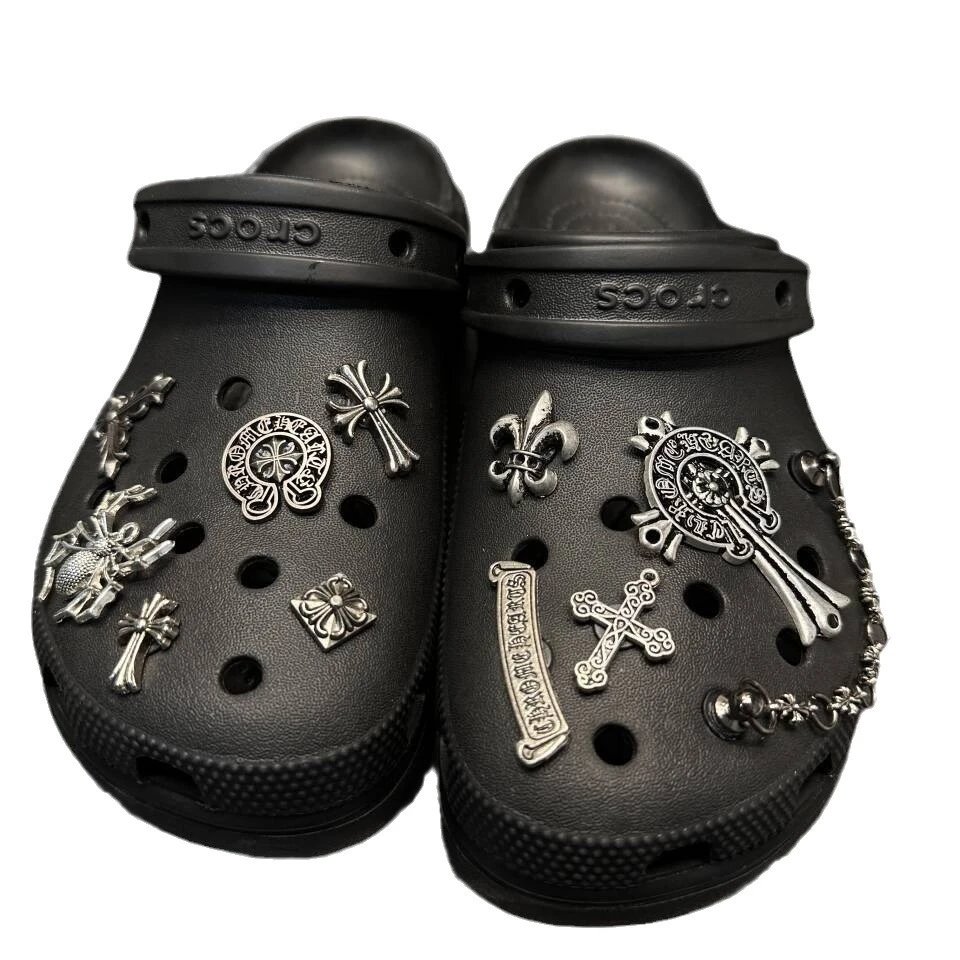 Crocs Classic Black Punk-Style Clog With Metal Charms