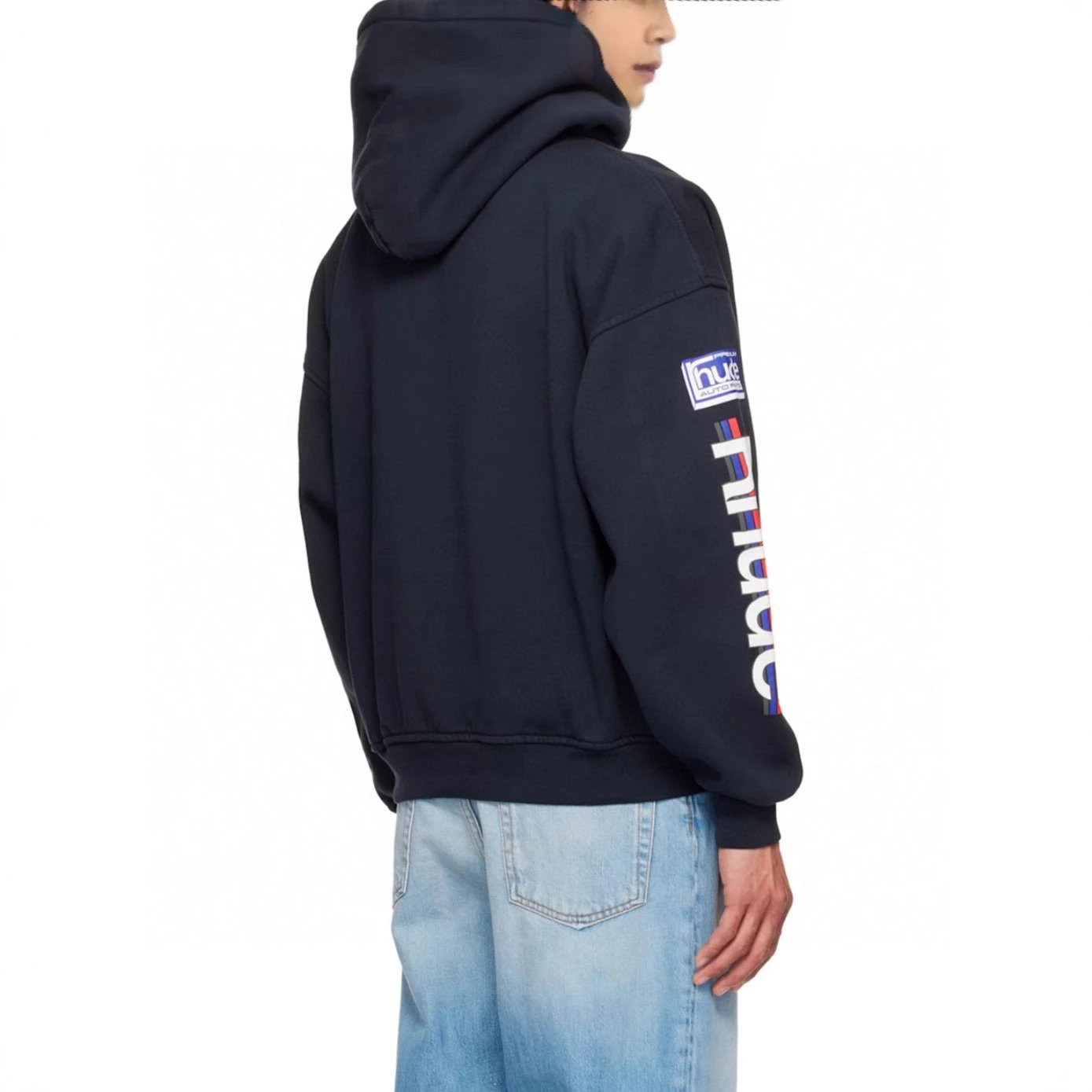 Rhude Racing Logo Navy Oversized Hooded Sweatshirt