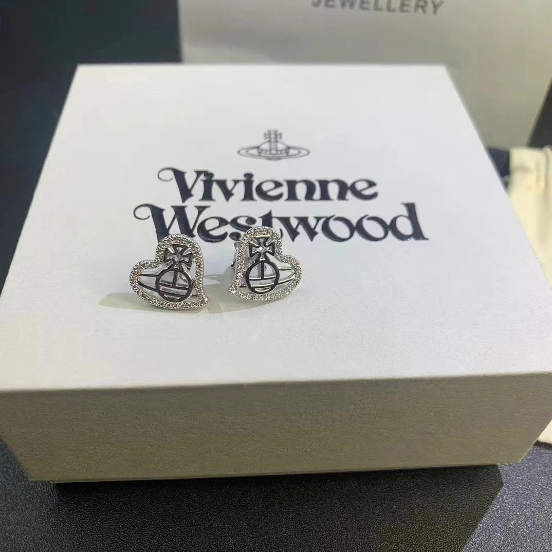 Vivienne Westwood Heart Silver Pave Stud Earrings