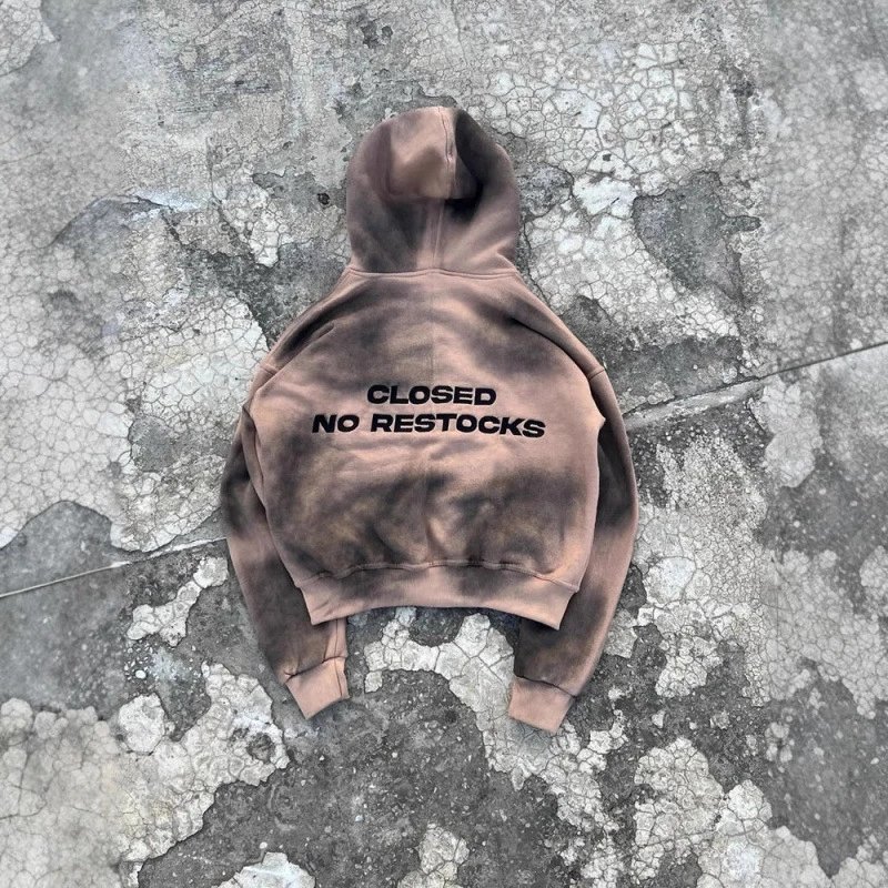 Rogele Distressed Brown Cropped Zip-Up Hoodie