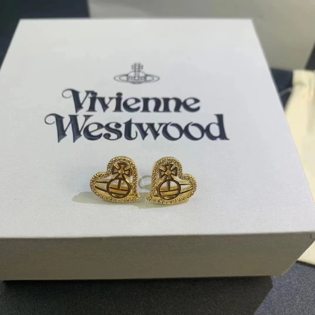 Vivienne Westwood Heart Silver Pave Stud Earrings