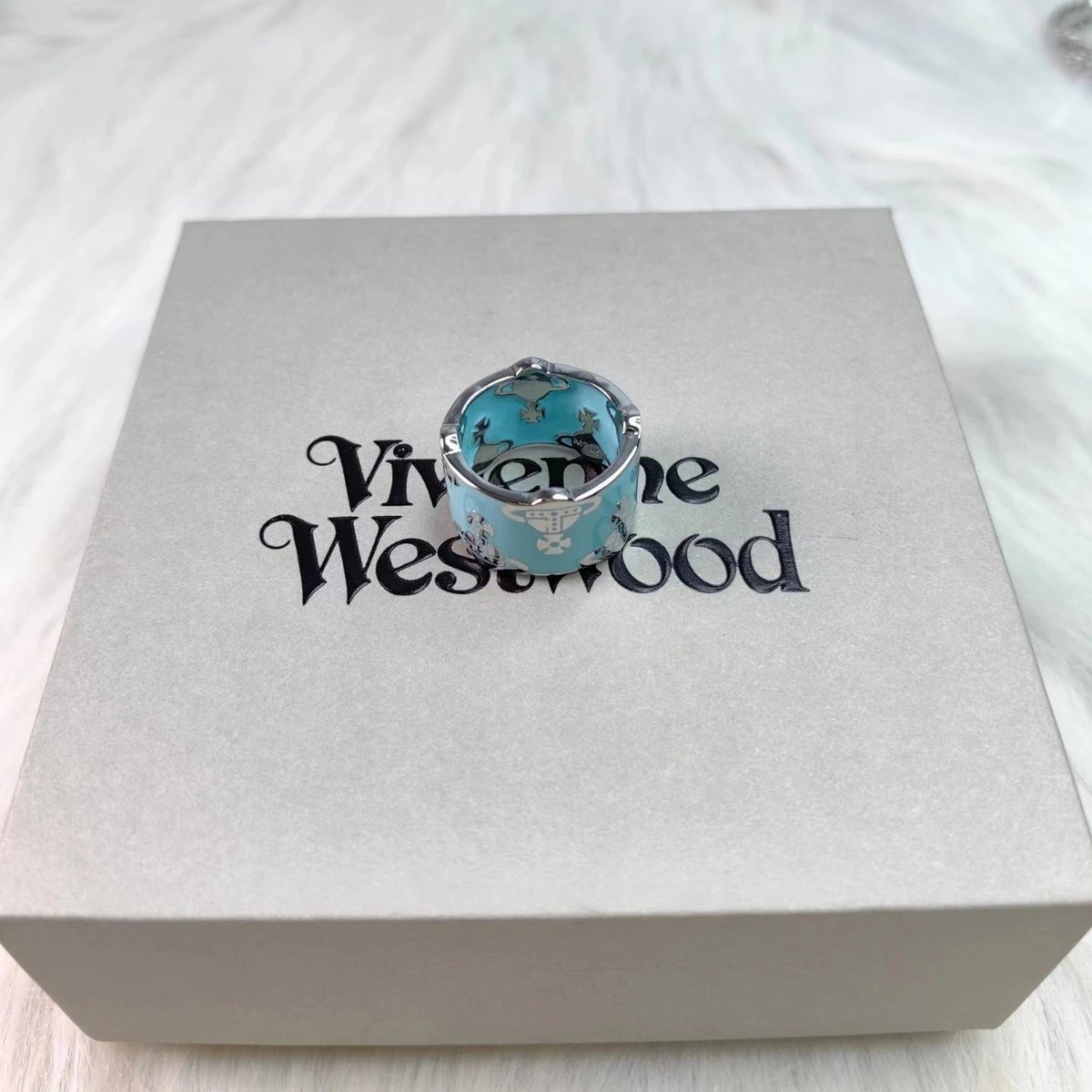 Vivienne Westwood Orb Black Silver Punk Cuff Ring