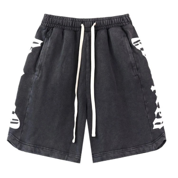 Pink Cotton Drawstring Shorts With Gothic Lettering Side Print
