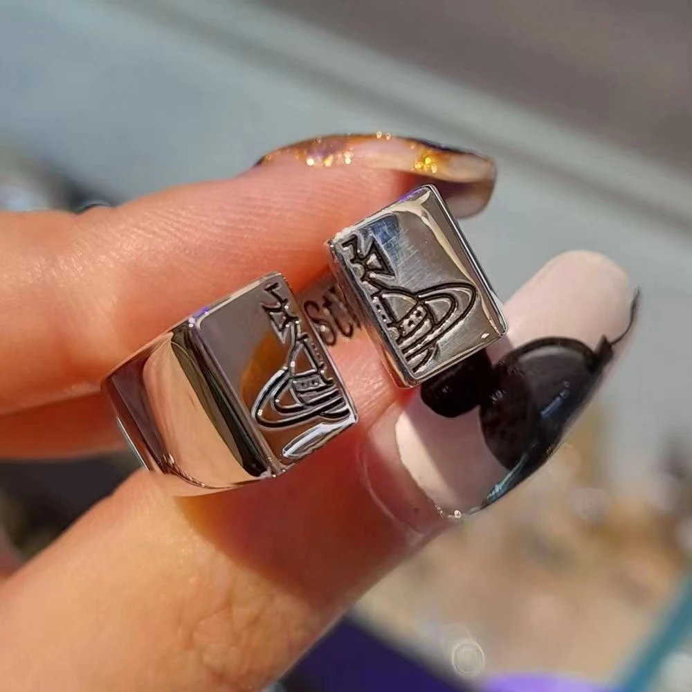 Silver Square Engraved Ring Black Matte Nail Art