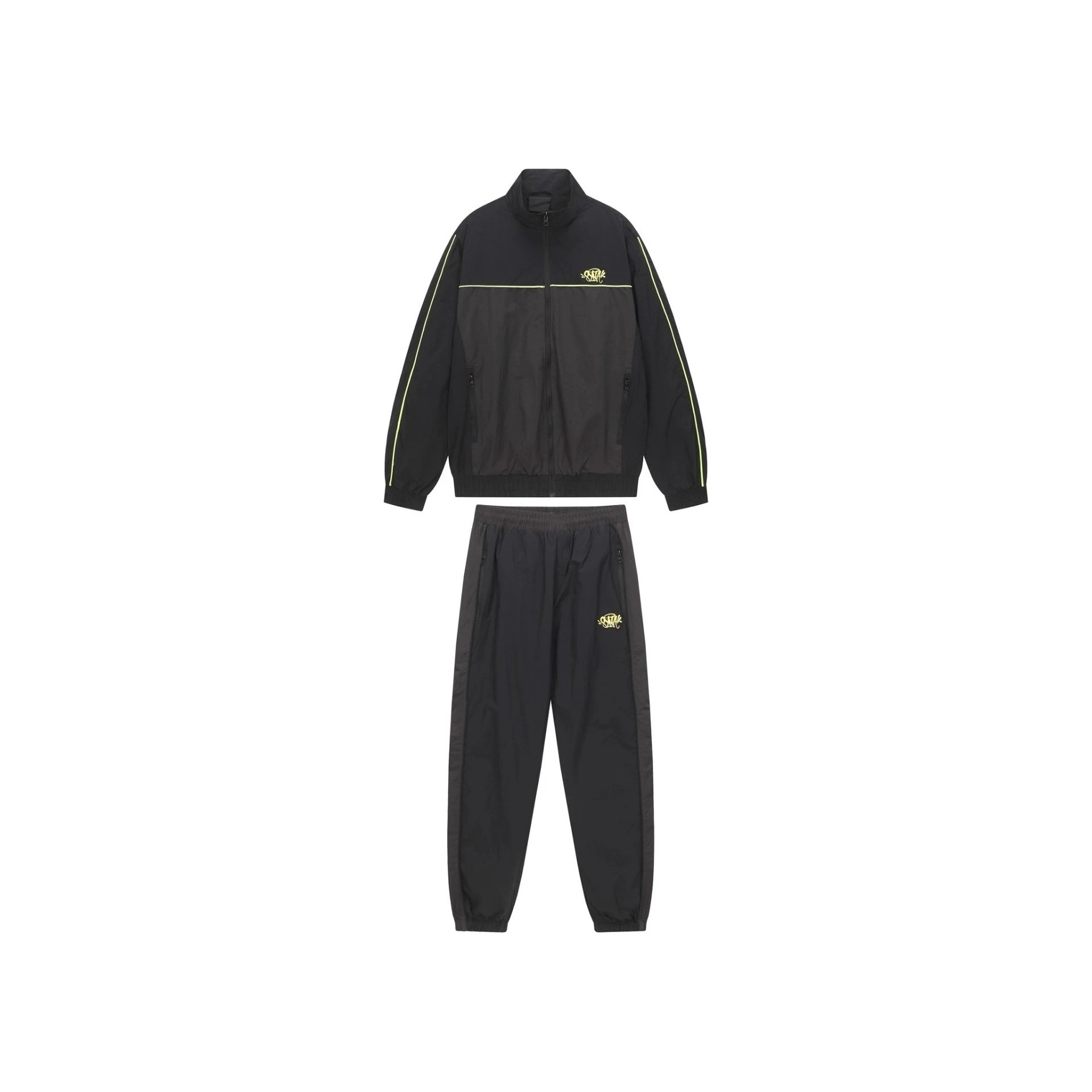 Sporty Track Suit Set Gray Black Blue Contrast Athletic