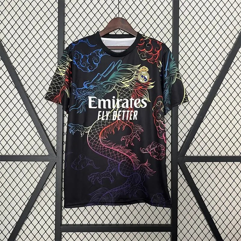 Unbranded Football Jerseys Club team designs — 2425 Real Madrid crew-neck black and colorful dragon