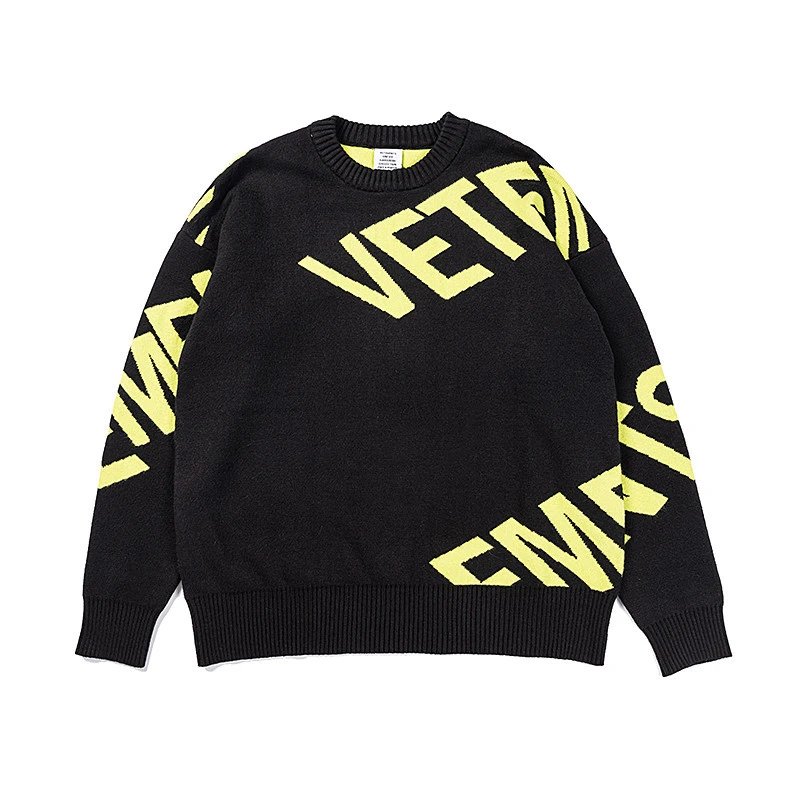 Vetements Black Neon Logo Oversized Knit Sweater