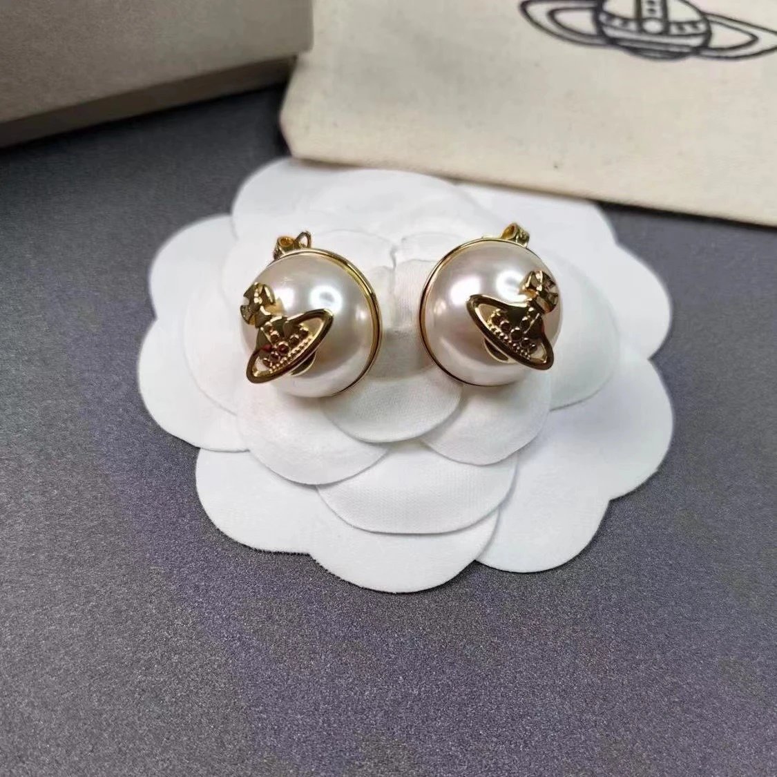 Vivienne Westwood Pearl Gold Orb Stud Earrings