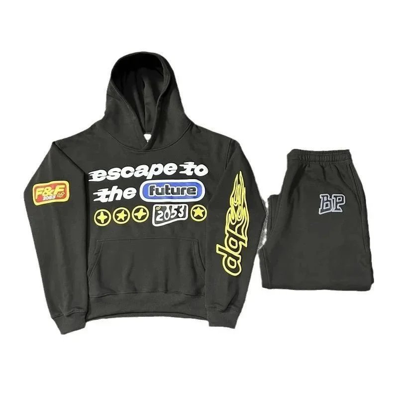 Black Graphic Hoodie And Sweatpants Set Streetwear