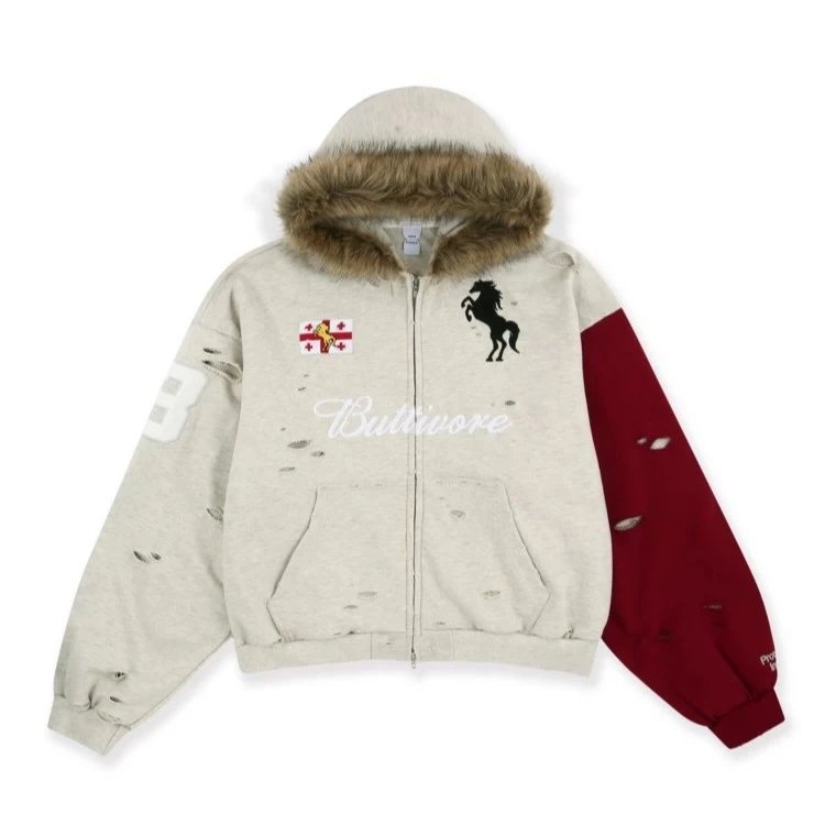 Buttivore Hoodie Light Gray Distressed Sportswear