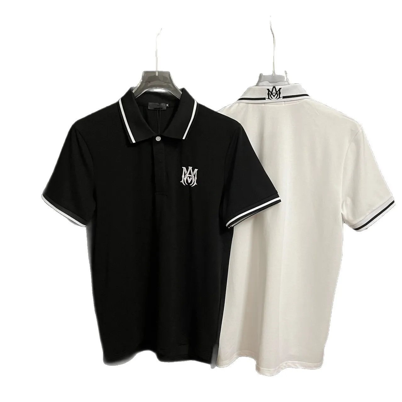 Black Polo Shirt with White Trim and Embroidered Logo Casual