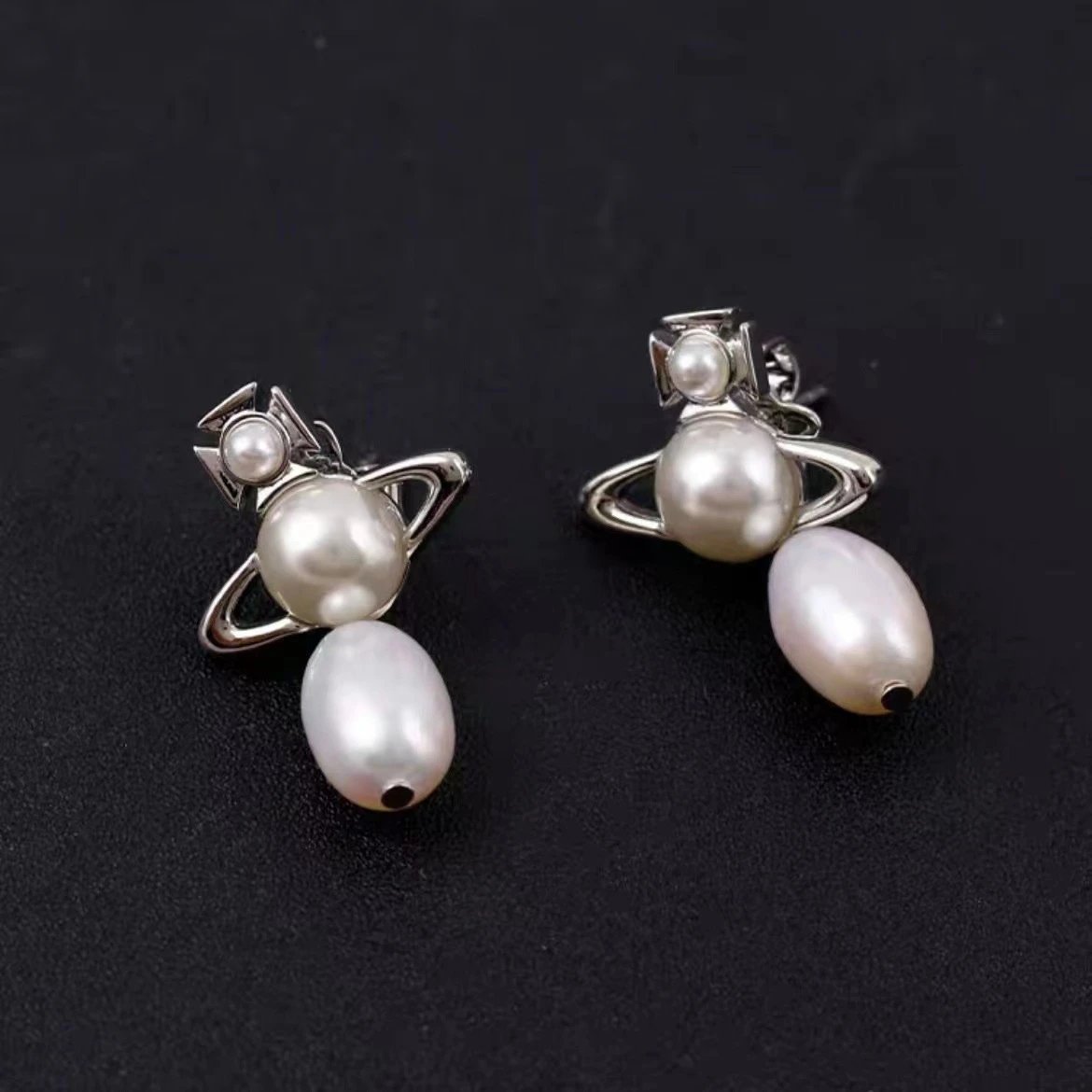 Vivienne Westwood Orb White Pearl Statement Earrings