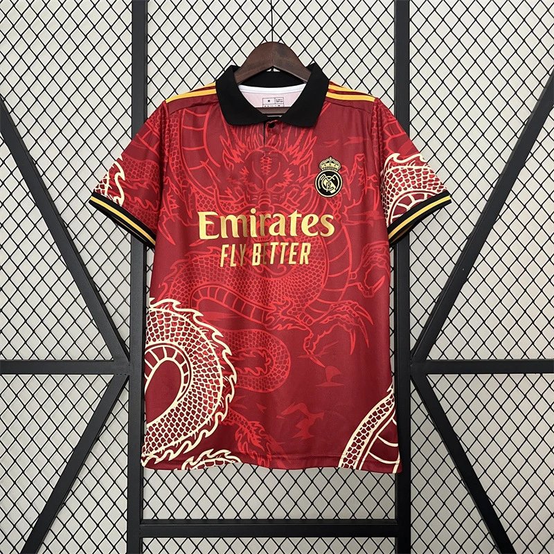 AC Milan Football Jerseys 2024/25 Jersey Collection — 2425 Real Madrid Red Dragon Black Collar