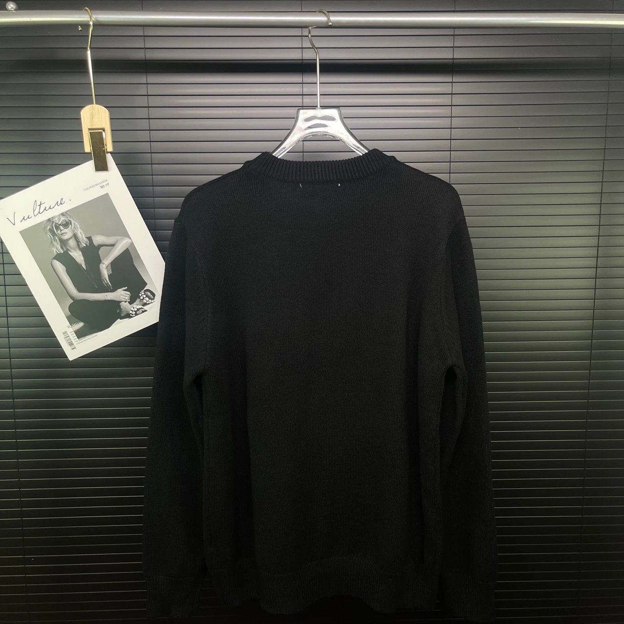 Black Knit Sweater With Fuzzy White Graphic Lettering Casual Pullover