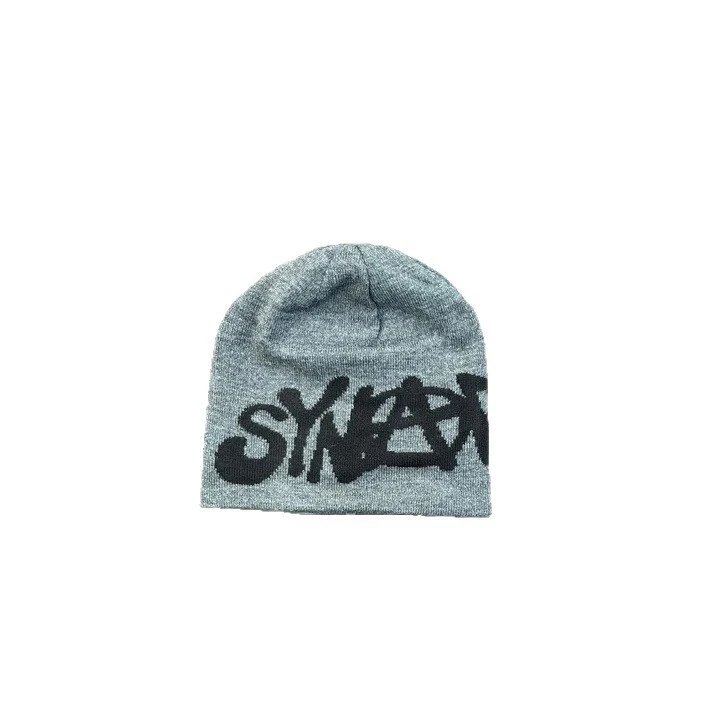 Green Knit Beanie with Black Graffiti Logo Streetwear
