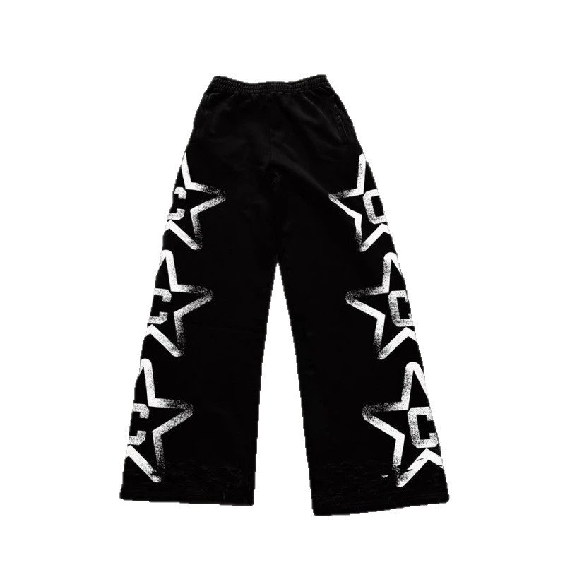 Pink Star Print Distressed Sweatpants Casual
