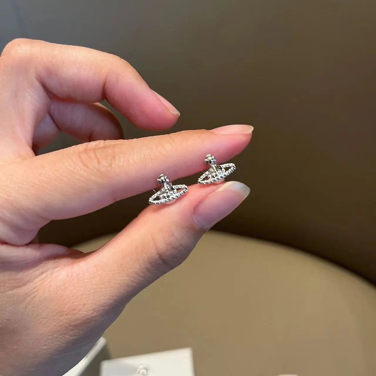 Vivienne Westwood Orb Silver Pave Stud Earrings