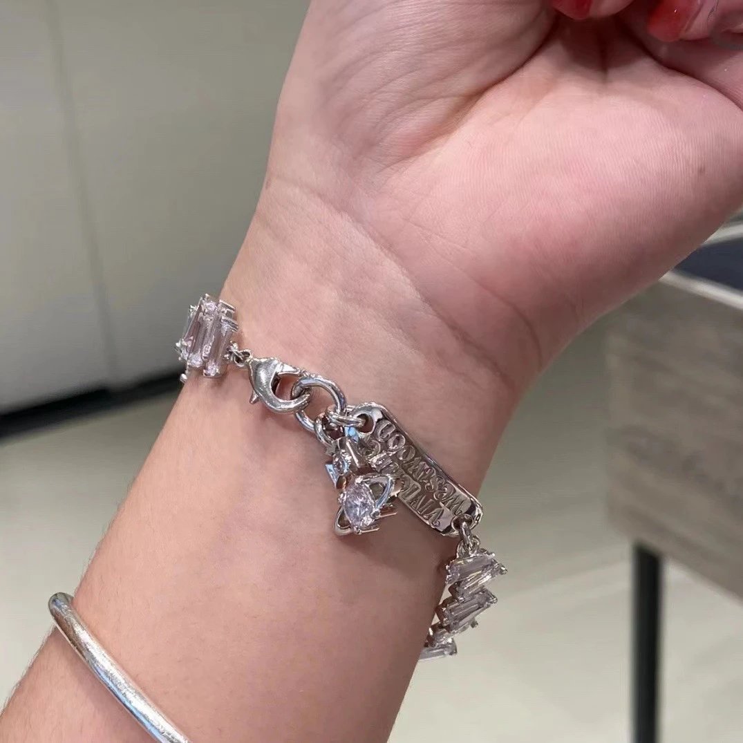 Silver Tone Crystal Charm Bracelet Clear Rhinestone Vintage Style