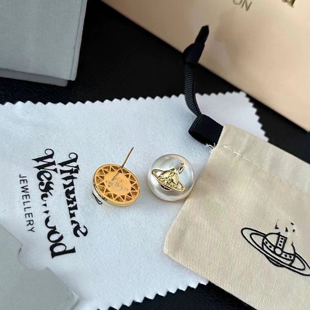 Vivienne Westwood Pearl Gold Orb Stud Earrings