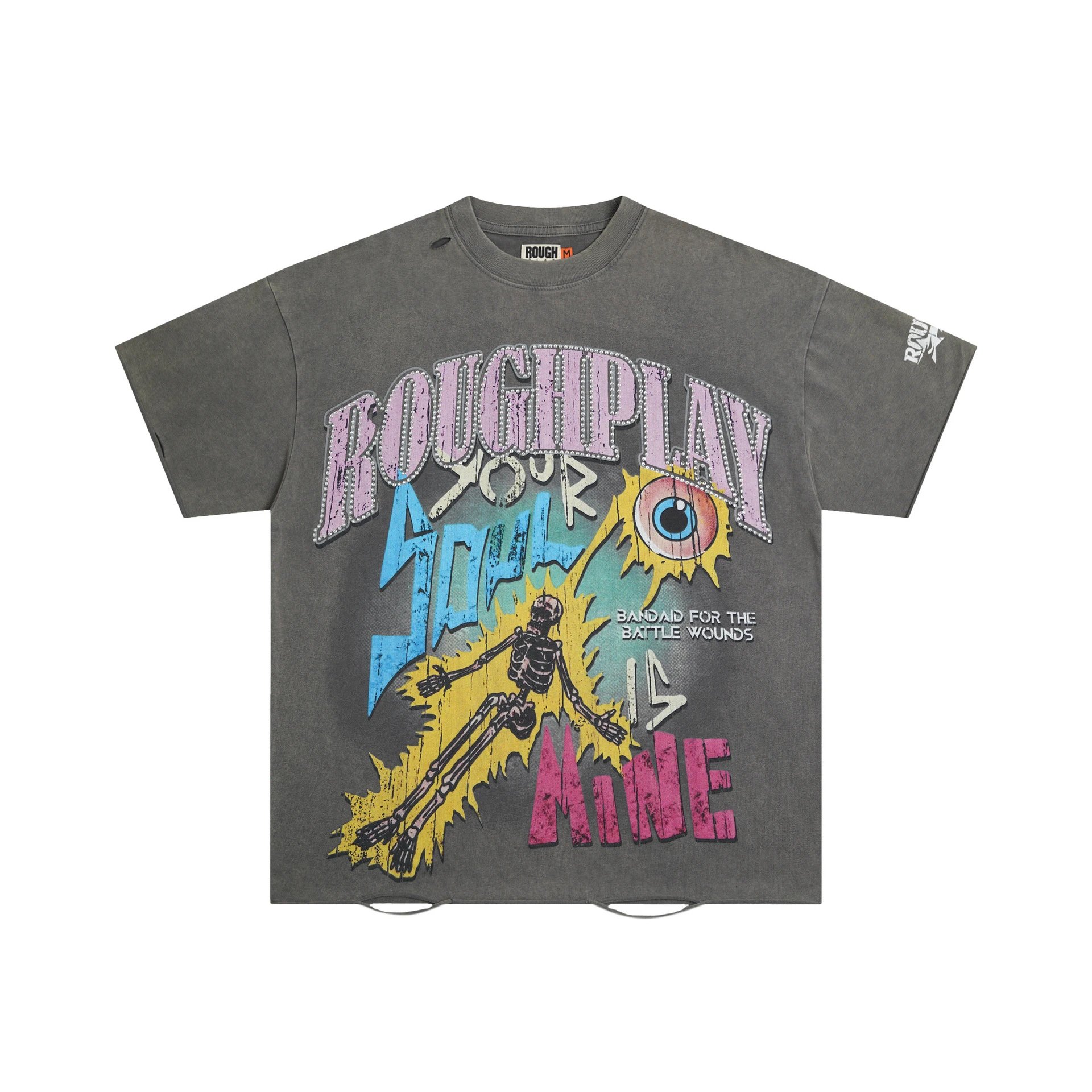 Roughplay Bandaid For The Battle Wounds Charcoal Vintage Graphic T-Shirt