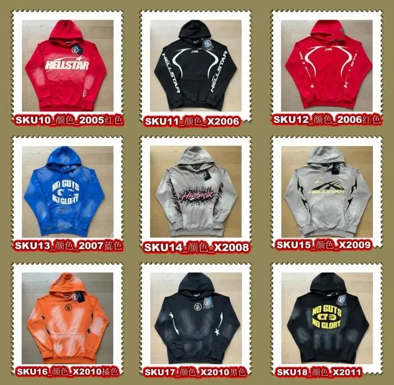 Hellstar Hooded Sweatshirt Black Red Pink Blue Gray Skull Graphic Streetwear