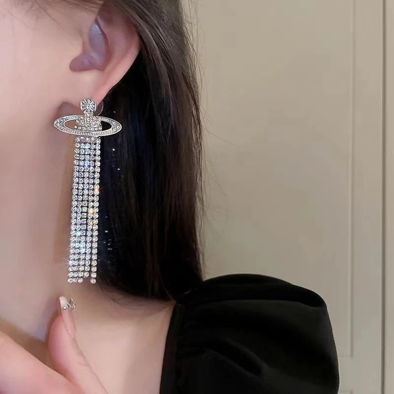 Vivienne Westwood Orb Gold Crystal Tassel Earrings