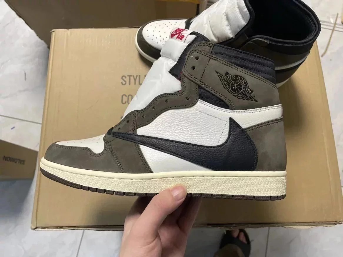 Air Jordan 1 Mocha Grey White Brushstroke High Top Sneakers