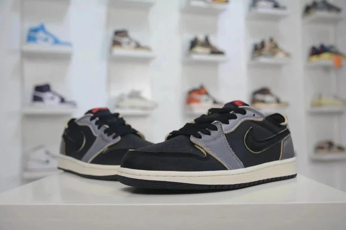 Nike Air Jordan 1 Black Grey Neutral Low Sneakers