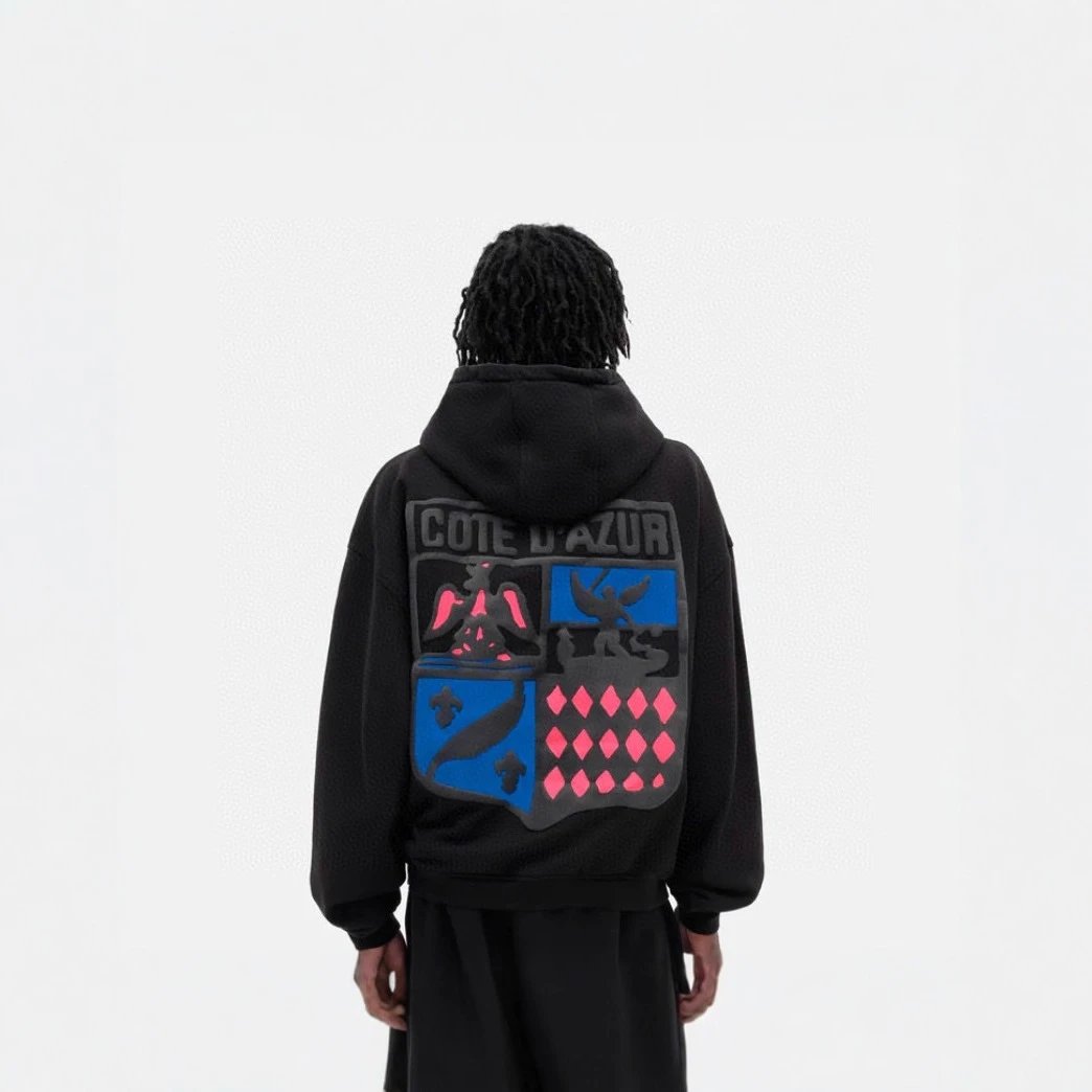 Cote D'Azur Hooded Sweatshirt Black Graphic Streetwear