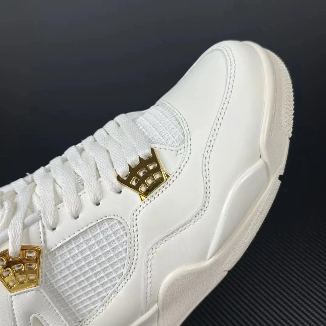 Air Jordan 4 White Gold Metallic Casual Sneakers
