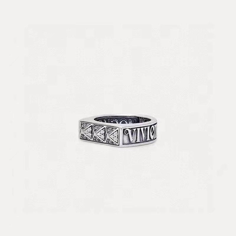Vivienne Westwood Silver Tone Black Enamel Punk Ring