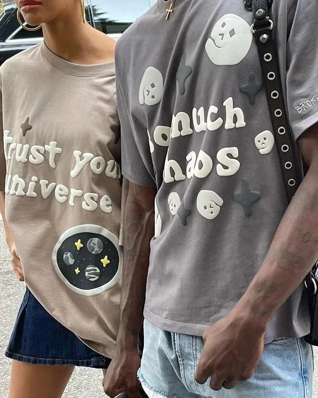 Olive Green Graphic Print T-Shirt With Cosmic Motif