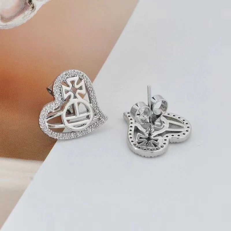 Vivienne Westwood Heart Silver Pave Stud Earrings