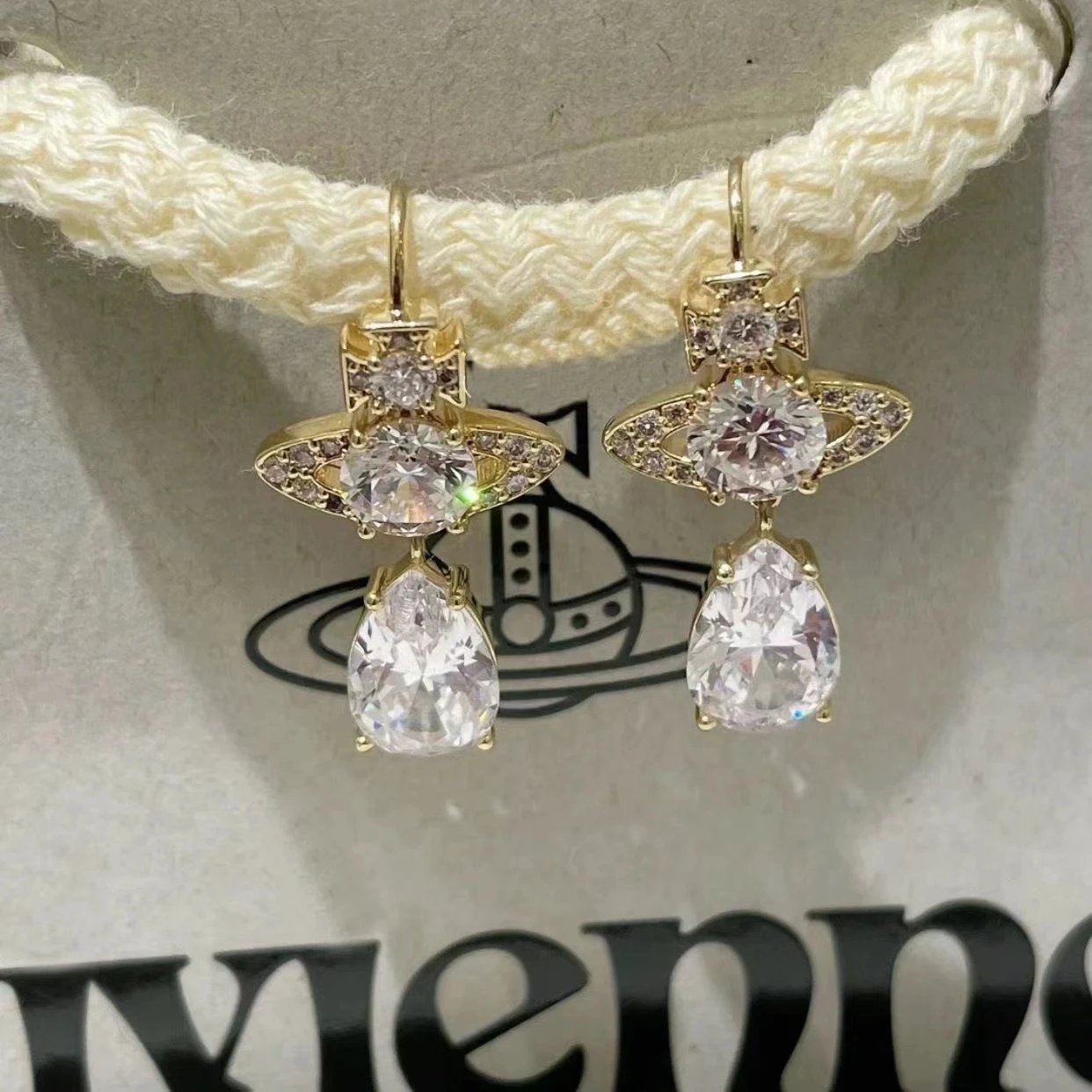 Vivienne Westwood Orb Gold Clear Crystal Drop Earrings