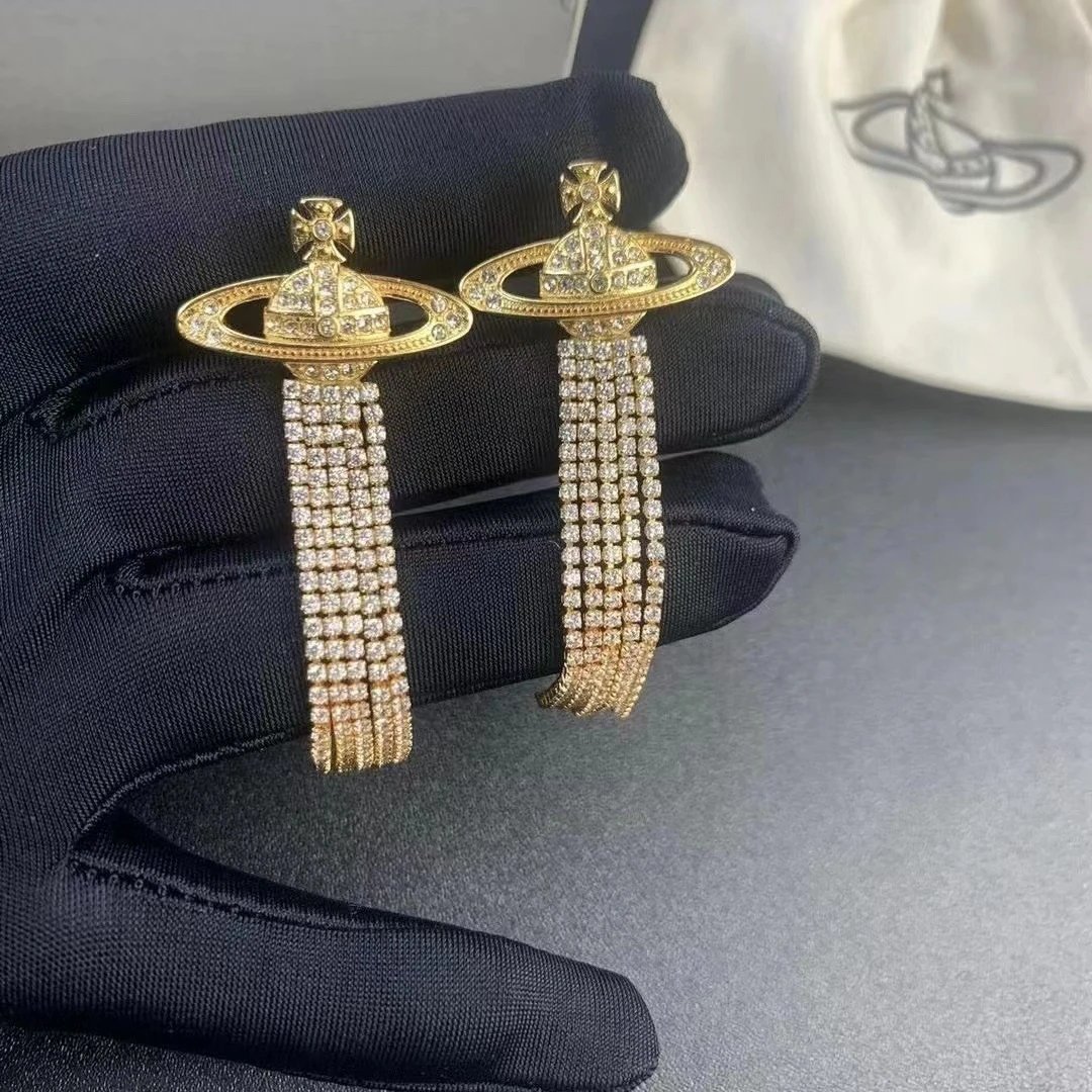 Vivienne Westwood Orb Gold Crystal Tassel Earrings