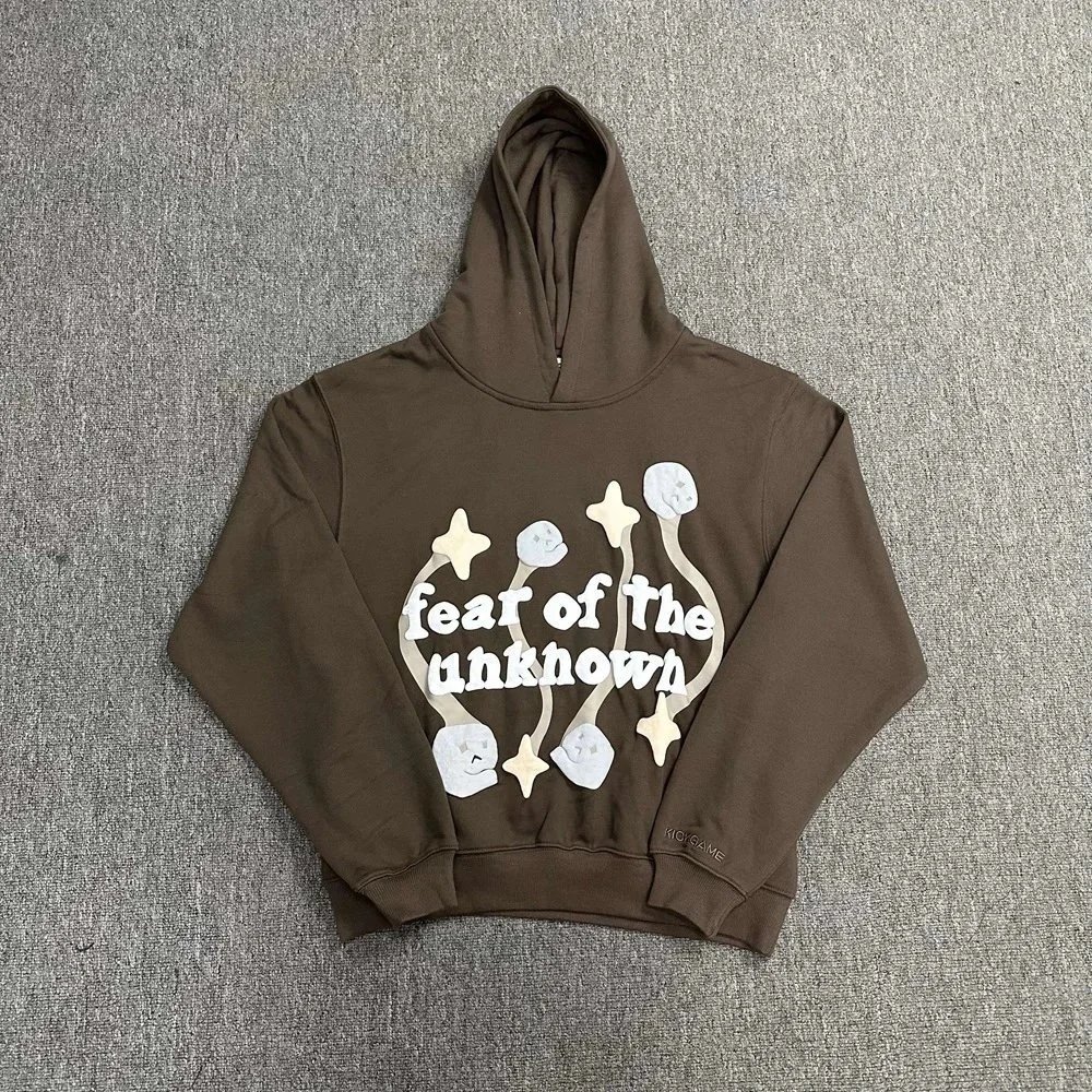 Space Theme Cropped Hoodie Black Brown Beige Yellow Gray Graphic Streetwear