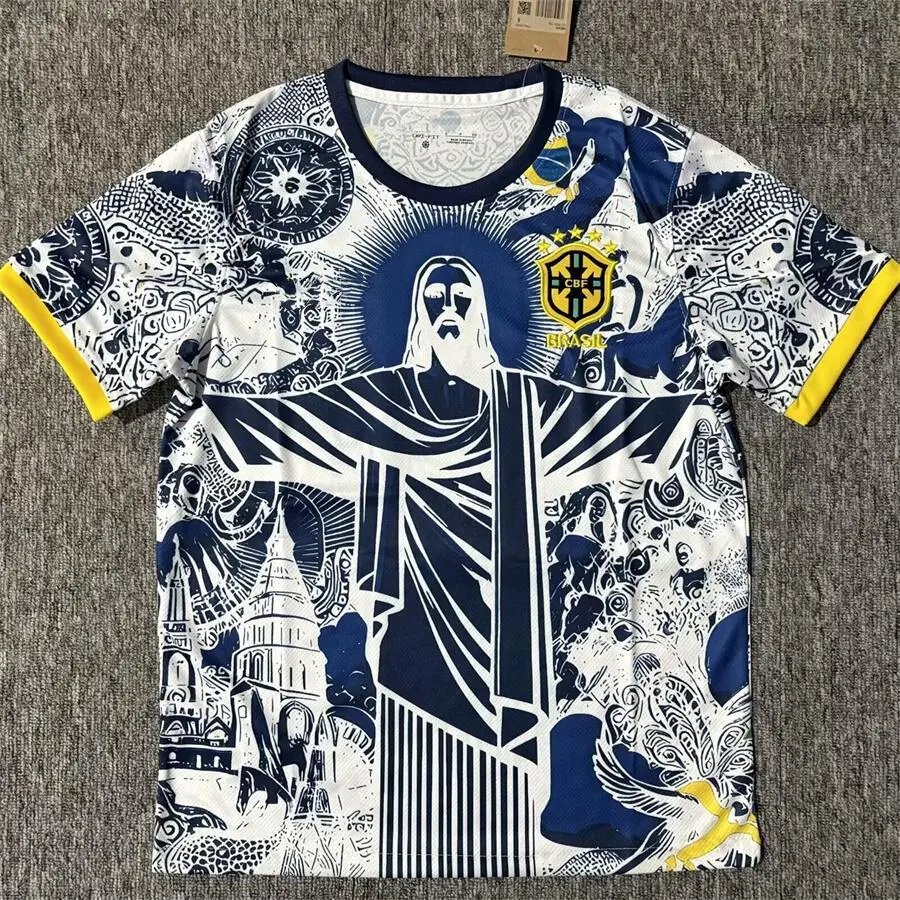 CBF Football Jerseys Brazil graphic jersey — 2526 brazilian white blue YS