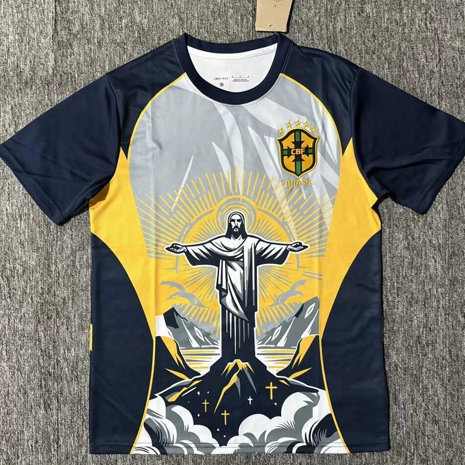 CBF Football Jerseys Brazil graphic jersey — 2526 Brazilian sapphire blue and yellow statue