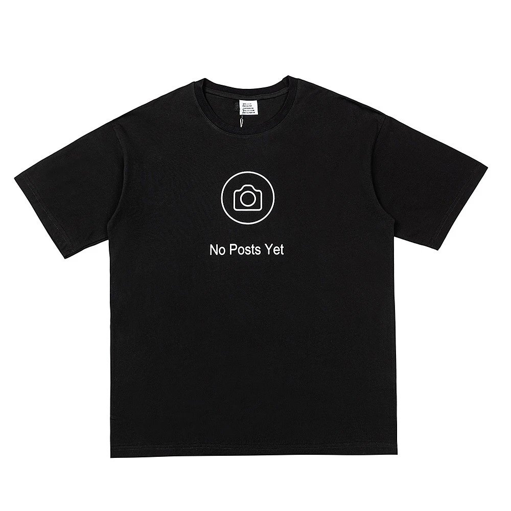 Black Cotton T-Shirt with Camera Icon and 'No Posts Yet' Graphic
