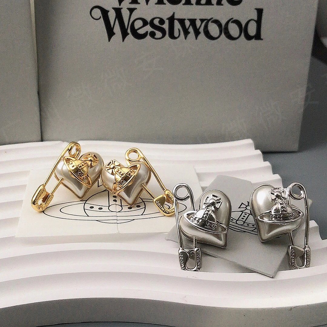 Vivienne Westwood Gold Heart Pearl Safety Pin Earrings
