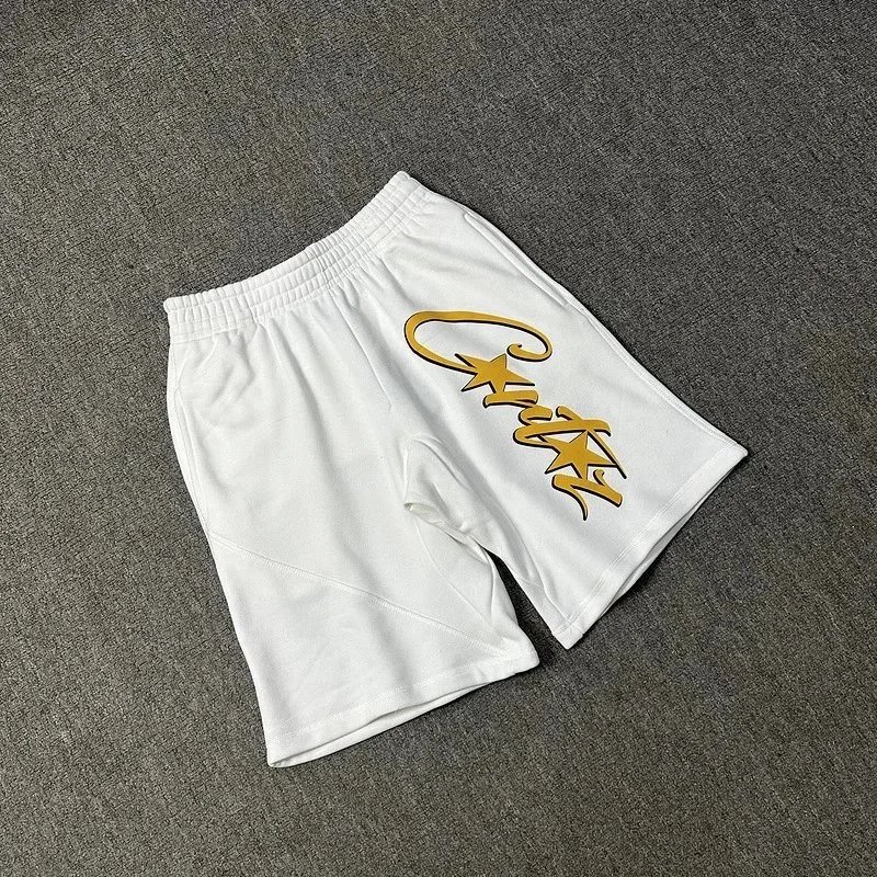 Gold Script Logo White Gray Black Casual Sweat Shorts