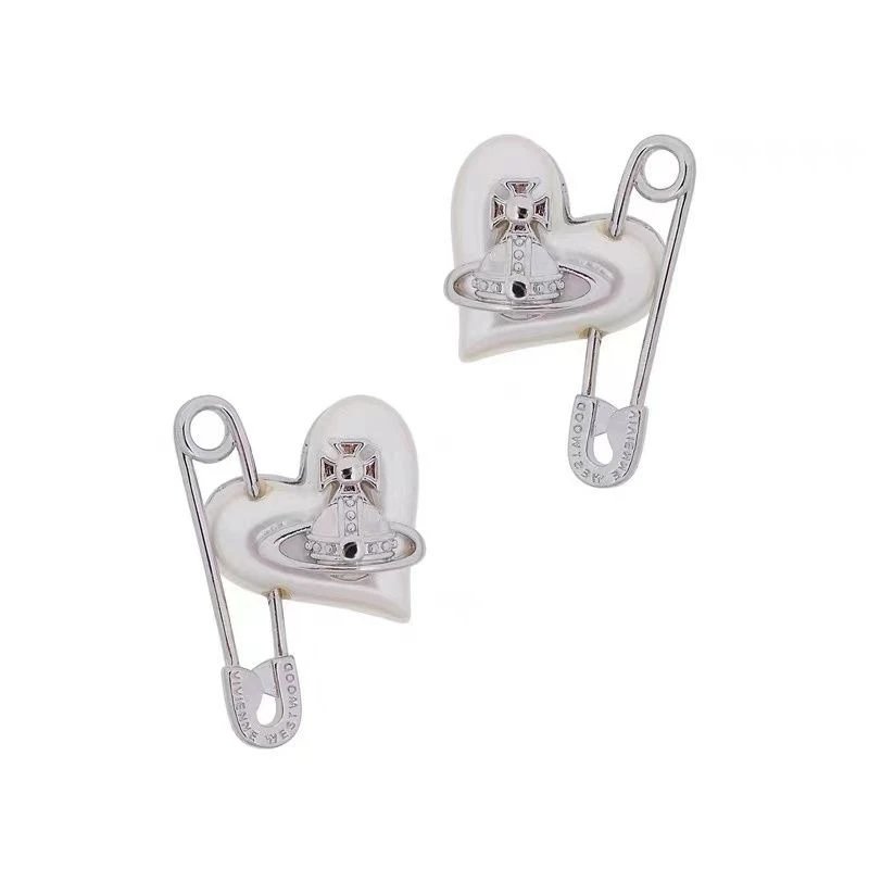 Vivienne Westwood Gold Heart Pearl Safety Pin Earrings