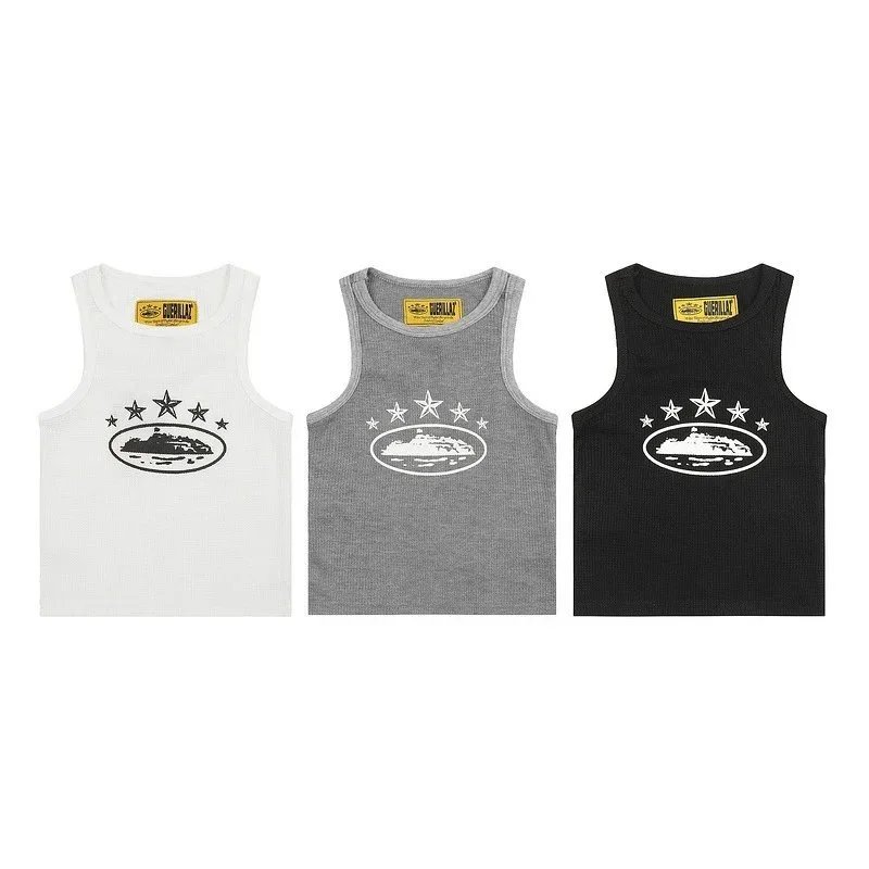 DIESEL Ribbed Tank Top White Gray Black Graphic Print